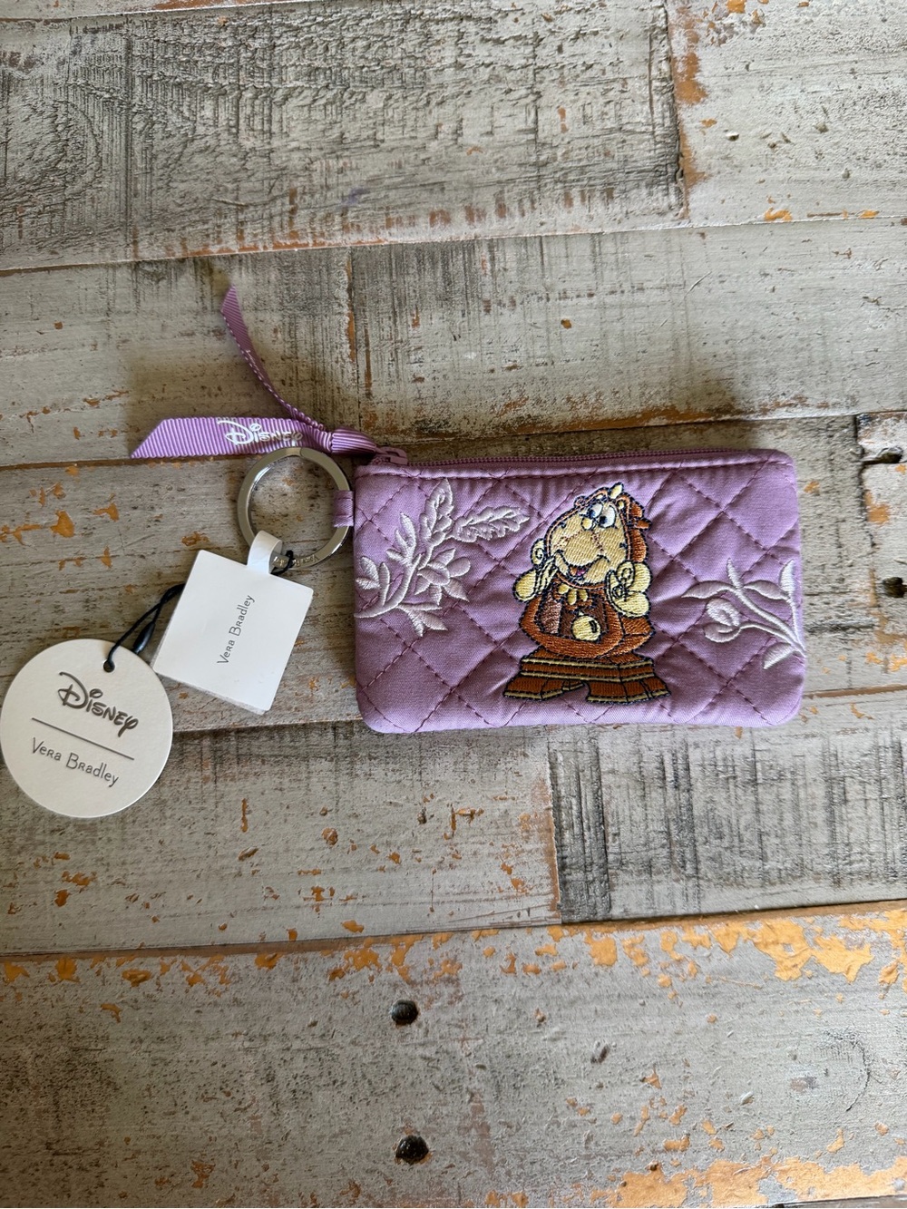 Vera Bradley Disney Cogsworth Purple Quilted Wallet Pouch with Key Ring - Picture 1 of 4